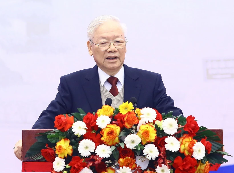 Tổng Bí thư Nguyễn Phú Trọng phát biểu chỉ đạo tại Hội nghị Ngoại giao lần thứ 32. (Ảnh: Lâm Khánh/TTXVN)